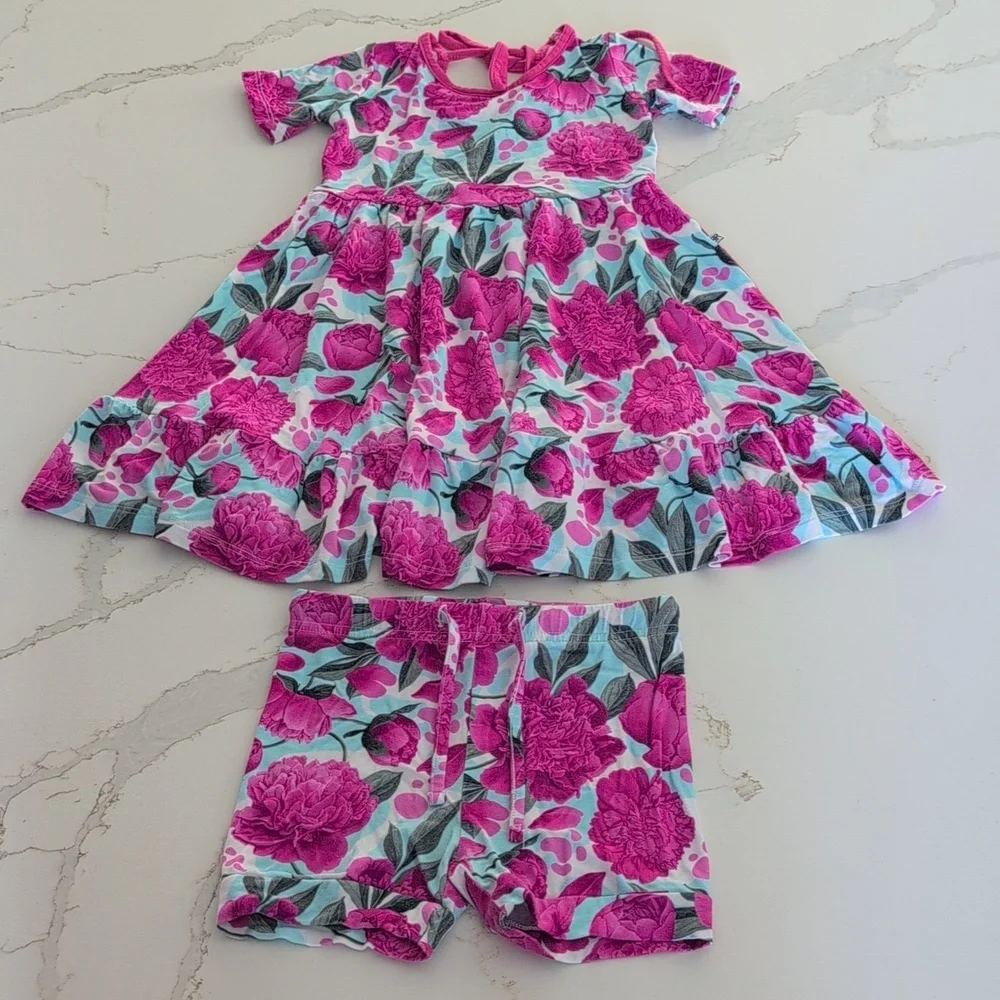 Girls Pink Floral Cold-Shoulder Dress